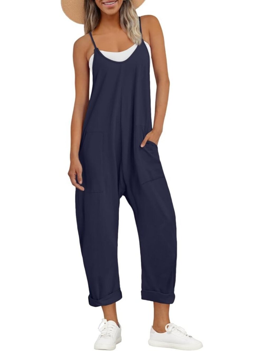 Women's Jumpsuits Navy Cotton Casual Comfortable Stretchy Summer Outfits